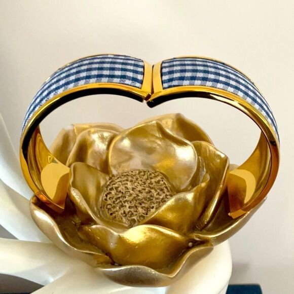 KATE SPADE NWT BANGLE BRACELET NAVY WHITE CHECK SET SAIL WITH DUST BAG - Picture 6 of 10